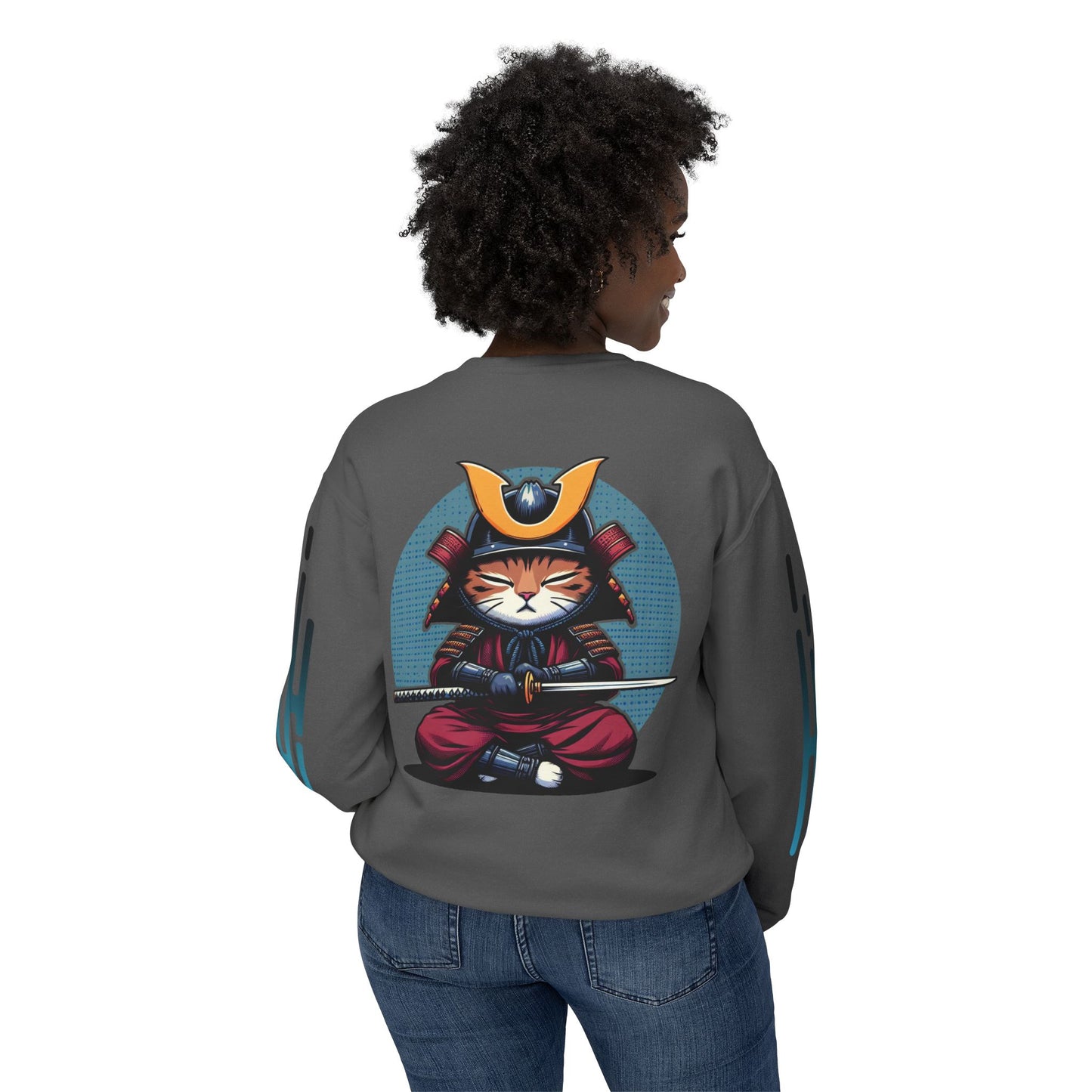 Samurai Cat Meditating , Cat, Travel, Trip, Tour, Japan - Unisex Lightweight Crewneck Sweatshirt