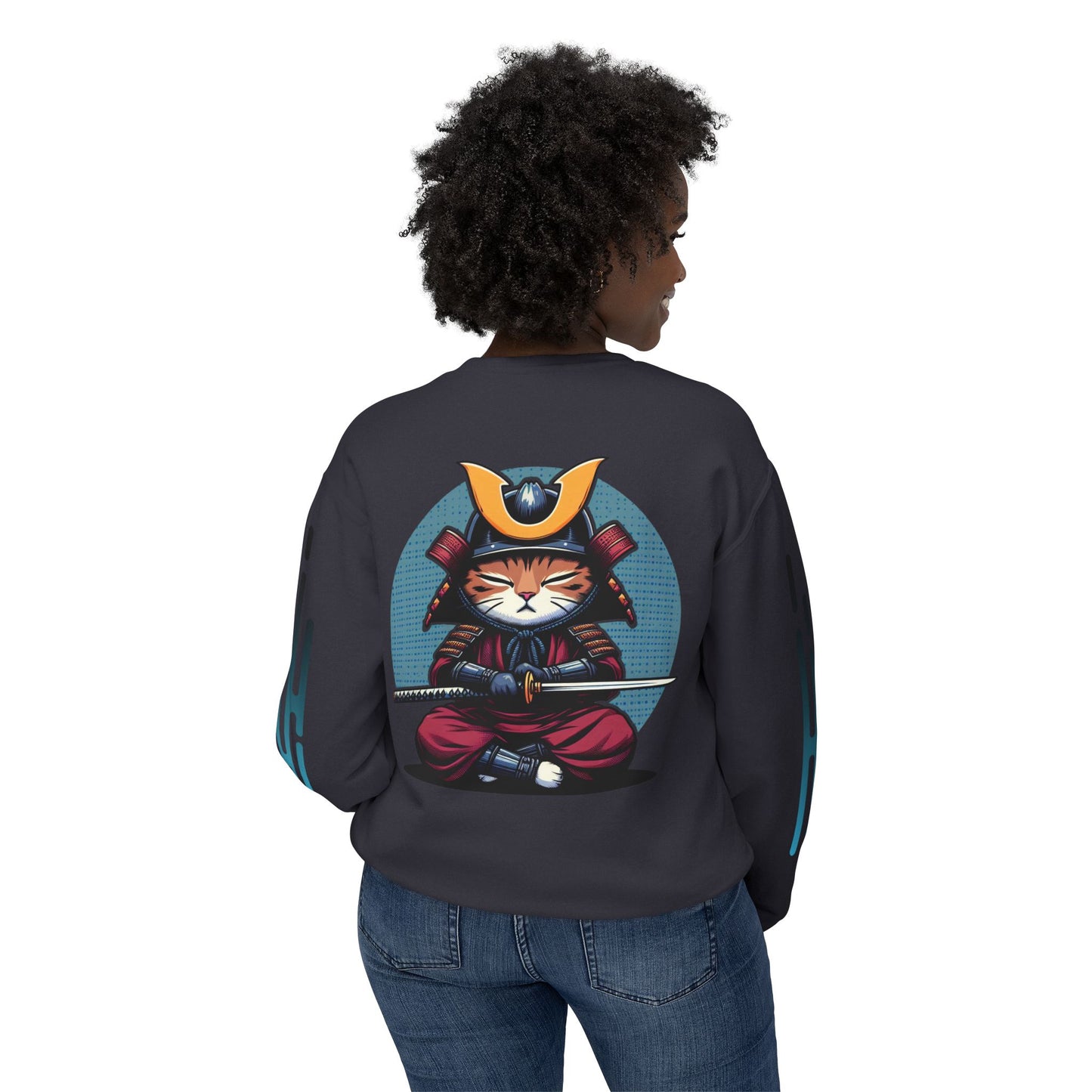 Samurai Cat Meditating , Cat, Travel, Trip, Tour, Japan - Unisex Lightweight Crewneck Sweatshirt