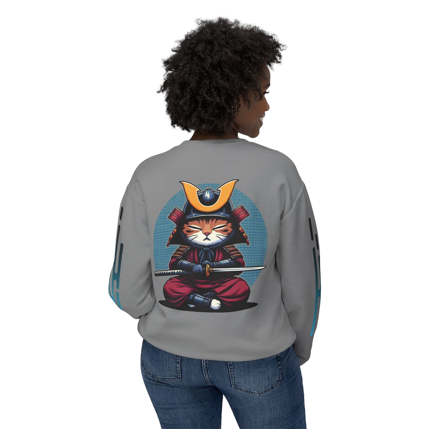 Samurai Cat Meditating , Cat, Travel, Trip, Tour, Japan - Unisex Lightweight Crewneck Sweatshirt