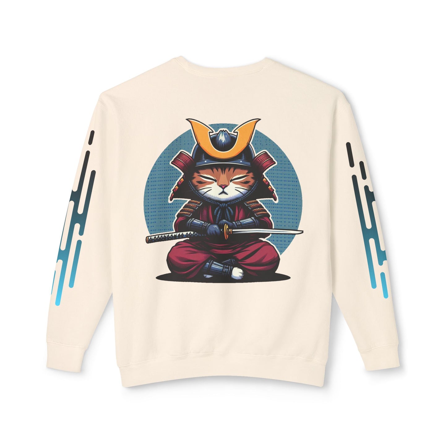 Samurai Cat Meditating , Cat, Travel, Trip, Tour, Japan - Unisex Lightweight Crewneck Sweatshirt