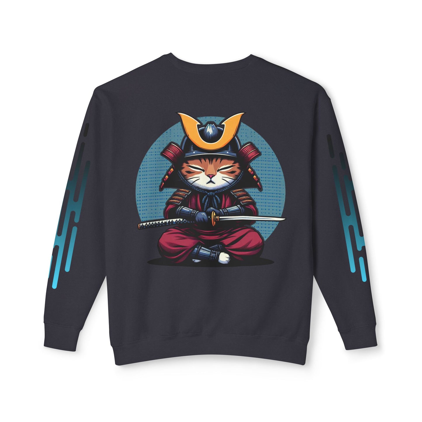 Samurai Cat Meditating , Cat, Travel, Trip, Tour, Japan - Unisex Lightweight Crewneck Sweatshirt