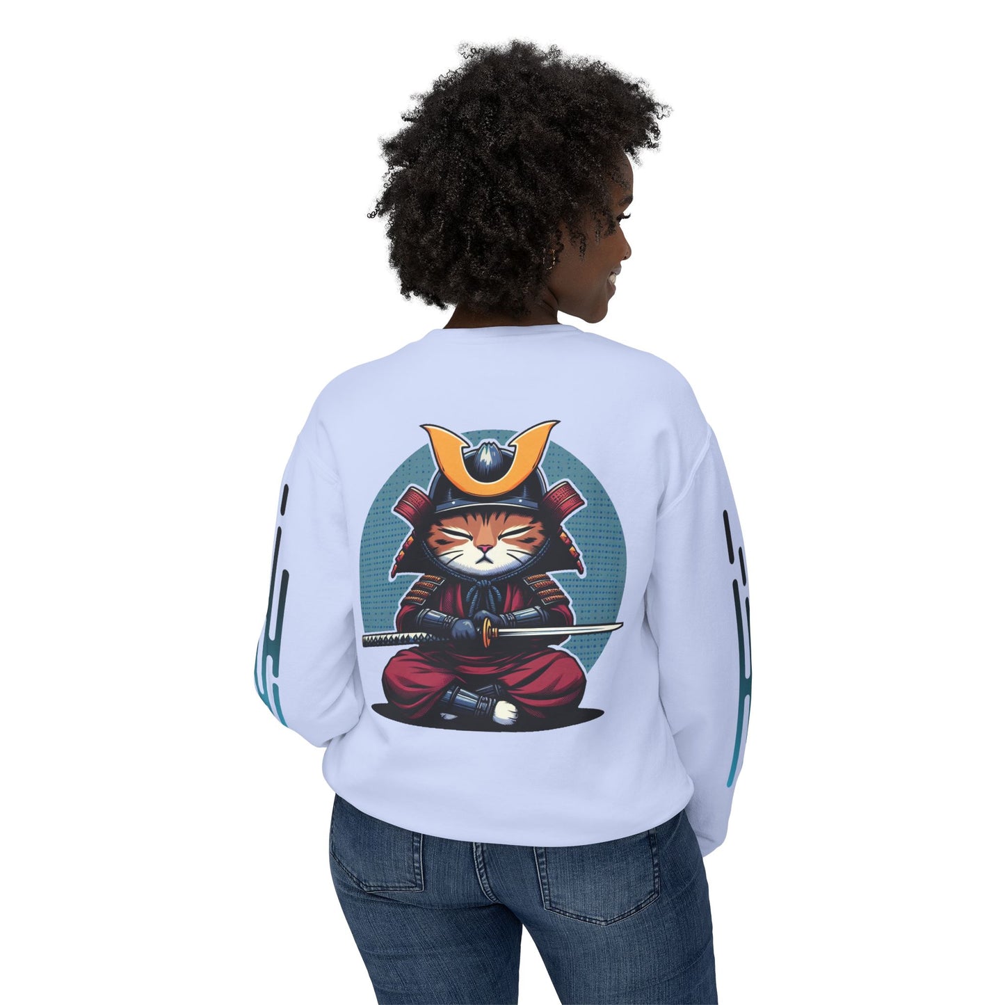 Samurai Cat Meditating , Cat, Travel, Trip, Tour, Japan - Unisex Lightweight Crewneck Sweatshirt