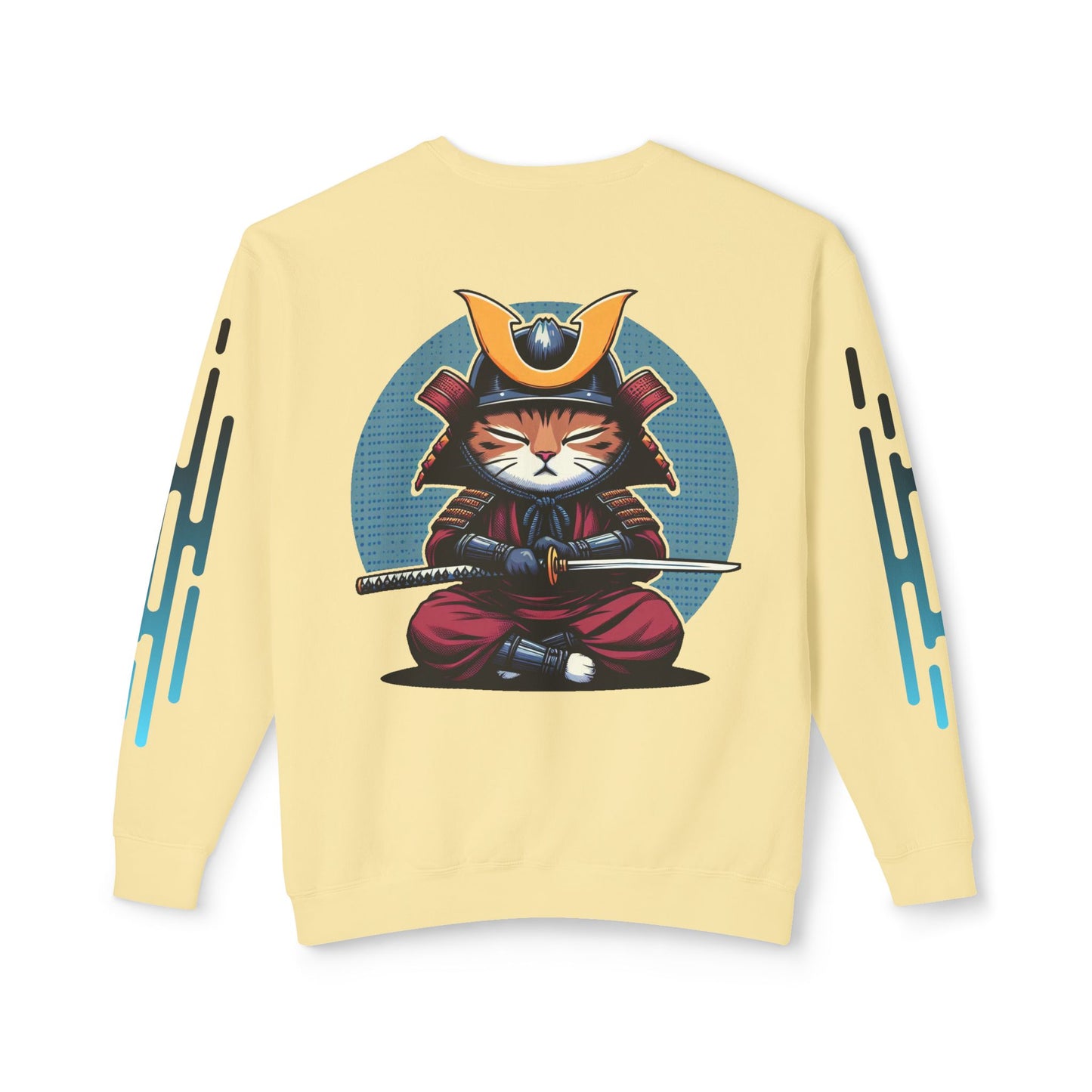 Samurai Cat Meditating , Cat, Travel, Trip, Tour, Japan - Unisex Lightweight Crewneck Sweatshirt