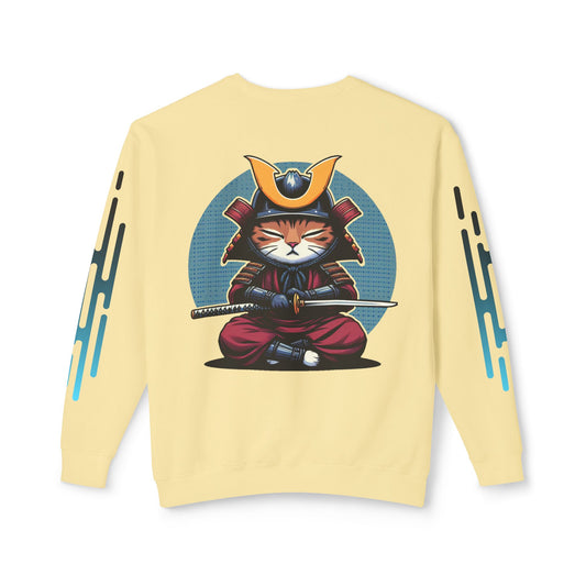 Samurai Cat Meditating , Cat, Travel, Trip, Tour, Japan - Unisex Lightweight Crewneck Sweatshirt