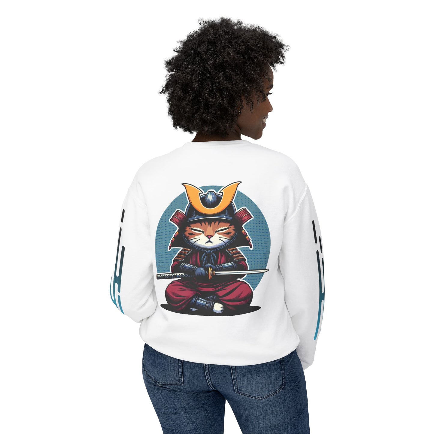 Samurai Cat Meditating , Cat, Travel, Trip, Tour, Japan - Unisex Lightweight Crewneck Sweatshirt