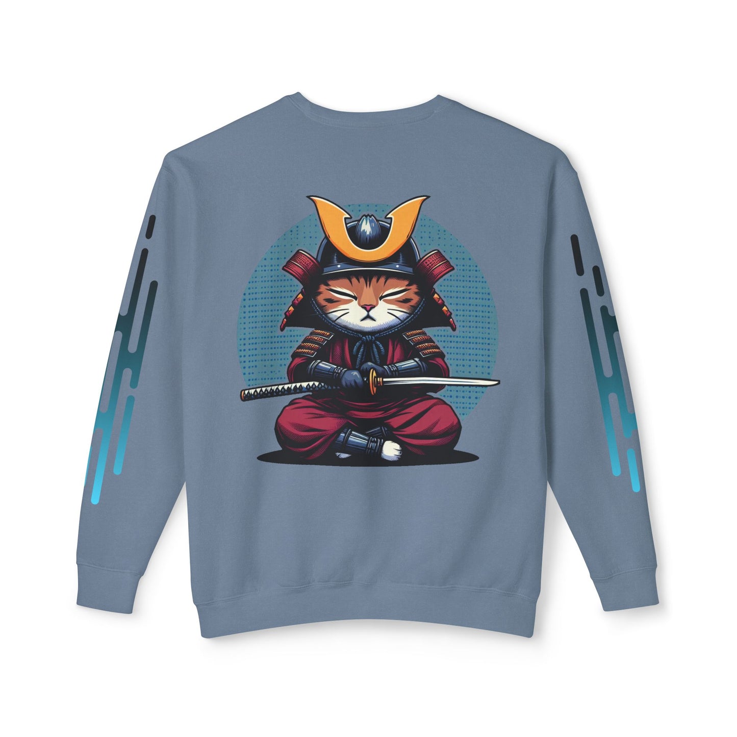 Samurai Cat Meditating , Cat, Travel, Trip, Tour, Japan - Unisex Lightweight Crewneck Sweatshirt