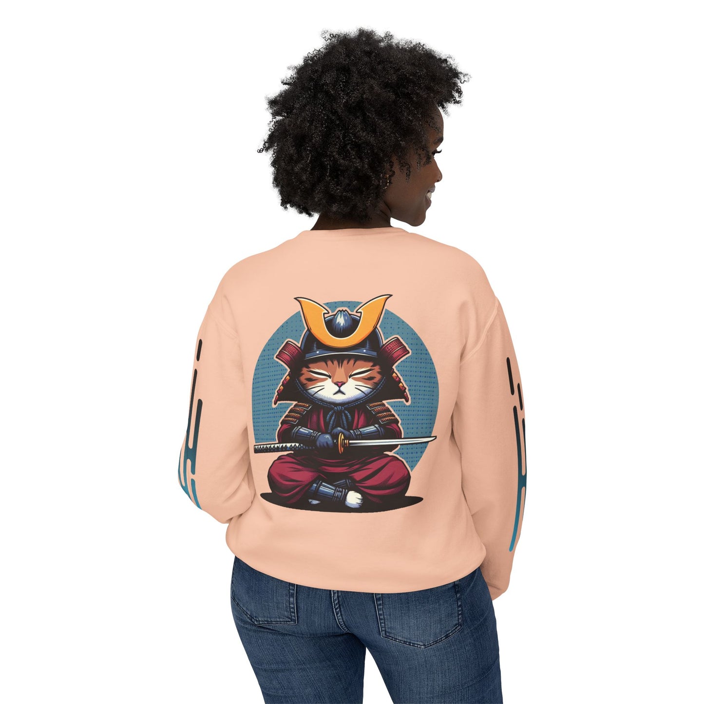 Samurai Cat Meditating , Cat, Travel, Trip, Tour, Japan - Unisex Lightweight Crewneck Sweatshirt