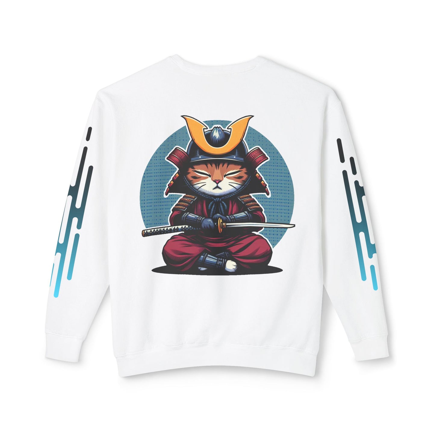 Samurai Cat Meditating , Cat, Travel, Trip, Tour, Japan - Unisex Lightweight Crewneck Sweatshirt