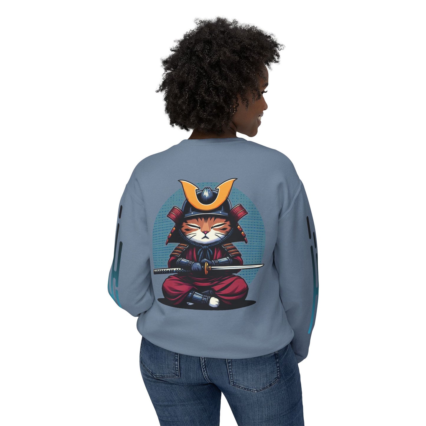 Samurai Cat Meditating , Cat, Travel, Trip, Tour, Japan - Unisex Lightweight Crewneck Sweatshirt